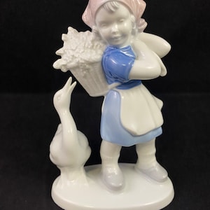 Gerold Porzellan Bavarian West Germany Porcelain Figurine Basket Girl with Goose