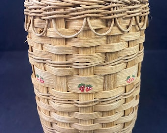 Vintage Woven Signed Painted Strawberries Basket C. Koorndyk 1987