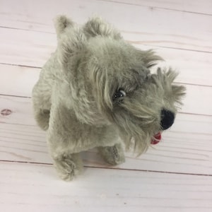 Vintage Mohair Schnauzer Stuffed Plush Dog Glass Eyes No Tag Mid Century