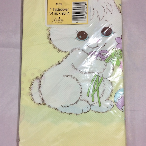 Vintage Gibson Easter Bunny Paper Soft Crepe Decorative Tablecloth NOS 54”x96”