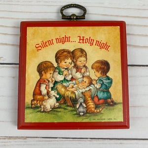 1981 Hallmark Mini Holz Wandbild Stille Nacht Heilige Nacht Weihnachten
