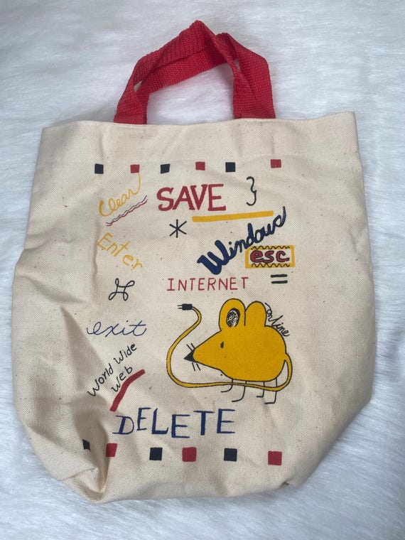 Mini Canvas Tote WWW Mouse Internet Computer Windows Online Vintage 90s