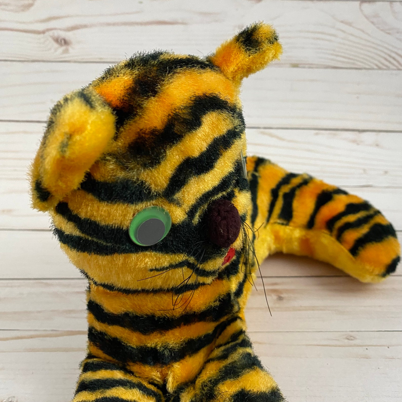 Vintage Tiger Plush Green Googly Eyes Carnival Prize Stuffed Etsy