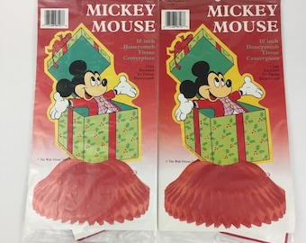 2 Vtg Disney Christmas Mickey Mouse Honeycomb Tissue Paper Centerpieces Eureka