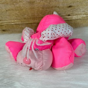 Vtg TOY-O-RAMA Pink Nylon Puppy Plush Dog Stuffed Animal Toy 8”