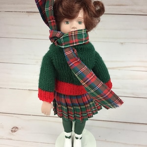 Vintage 1991 Avon 9" Porcelain Ice Skater Doll w/ Stand Christmas Plaid Outfit