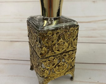 Vintage MCM Perfume Bottle Ormolu Gold Filigree Encased Glass Perfume Vanity