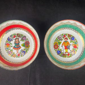 2x Vintage Arta Austria Enameled Small Dish Bowls 4.75” Boy Girl Flowers