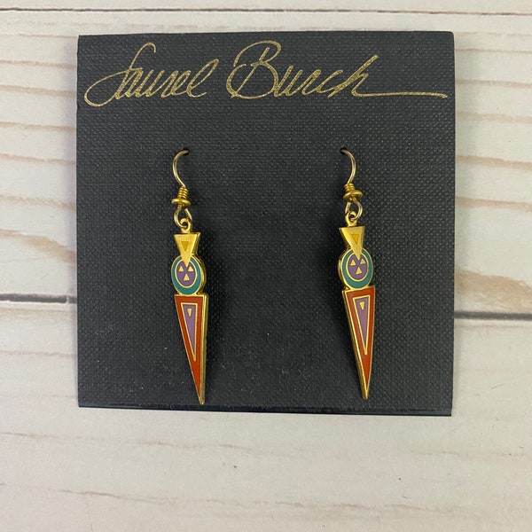 Laurel Burch “LUZ 1993” Tribal Earrings, Gold Plated, 1990s Vintage Jewelry