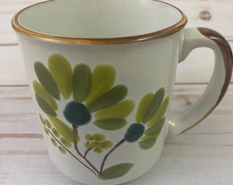 Taza de café y té con diseño de flor verde de la colección de cerámica Sunnycraft de estilo bohemio coreano