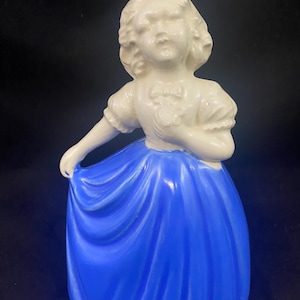 Vintage Lady Figurine Planter Ceramic Blue Cream Made in Japan