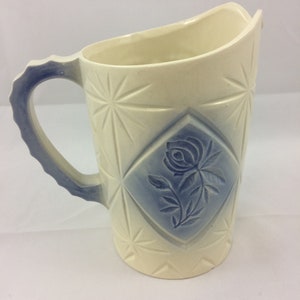 A&M Kentucky Ceramic Pitcher Starburst Rose Design Cream Blue Vintage