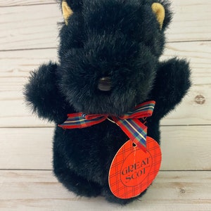 Vintage 1986 Great Scot Black Dog North American Bear Co Plush 7.5” Squeaks HTF