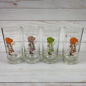 1972 Holly Hobbie American Greetings Glasses Start Each Day in A Happy Way set of 4
