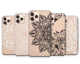 Samsung Galaxy case iPhone XS case Galaxy S10 case iPhone 11 case Henna Mandala Art Clear Rubber iPhone 8 Plus case iPhone 7 case