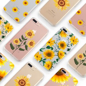 K&ouml;nnte beinhalten: Ein Set mit acht transparenten iPhone-H&uuml;llen mit Sonnenblumen-Designs. Die H&uuml;llen zeigen verschiedene Sonnenblumenmuster, darunter eine einzelne Sonnenblume, ein Sonnenblumenstrau&szlig; und ein sich wiederholendes Sonnenblumenmuster. Alle H&uuml;llen sind mit iPhone-Modellen kompatibel.