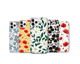 Handyhülle mit Blumenmuster und Mohnblumenmotiv für iPhone 17, 16e, 15, 14, 13, 12, 11 und Samsung S26, S25, S24, S23, S22, S21, A13, A26, A53, A54, A6