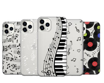 Music Notes Clear Soft Phone Case Musical Cover for iPhone 12 11 XR Xs X 7 Plus, Galaxy S23 S22 S21 A10 A11 A14 A30 S9 S8 Ultra Pixel 3, K35