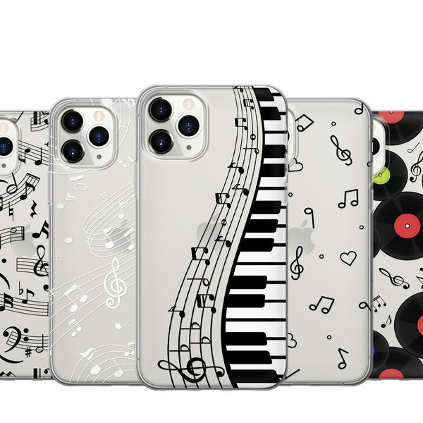 Music Notes Clear Soft Phone Case Musical Cover for iPhone 12 11 XR Xs X 7 Plus, Galaxy S23 S22 S21 A10 A11 A14 A30 S9 S8 Ultra Pixel 3, K35