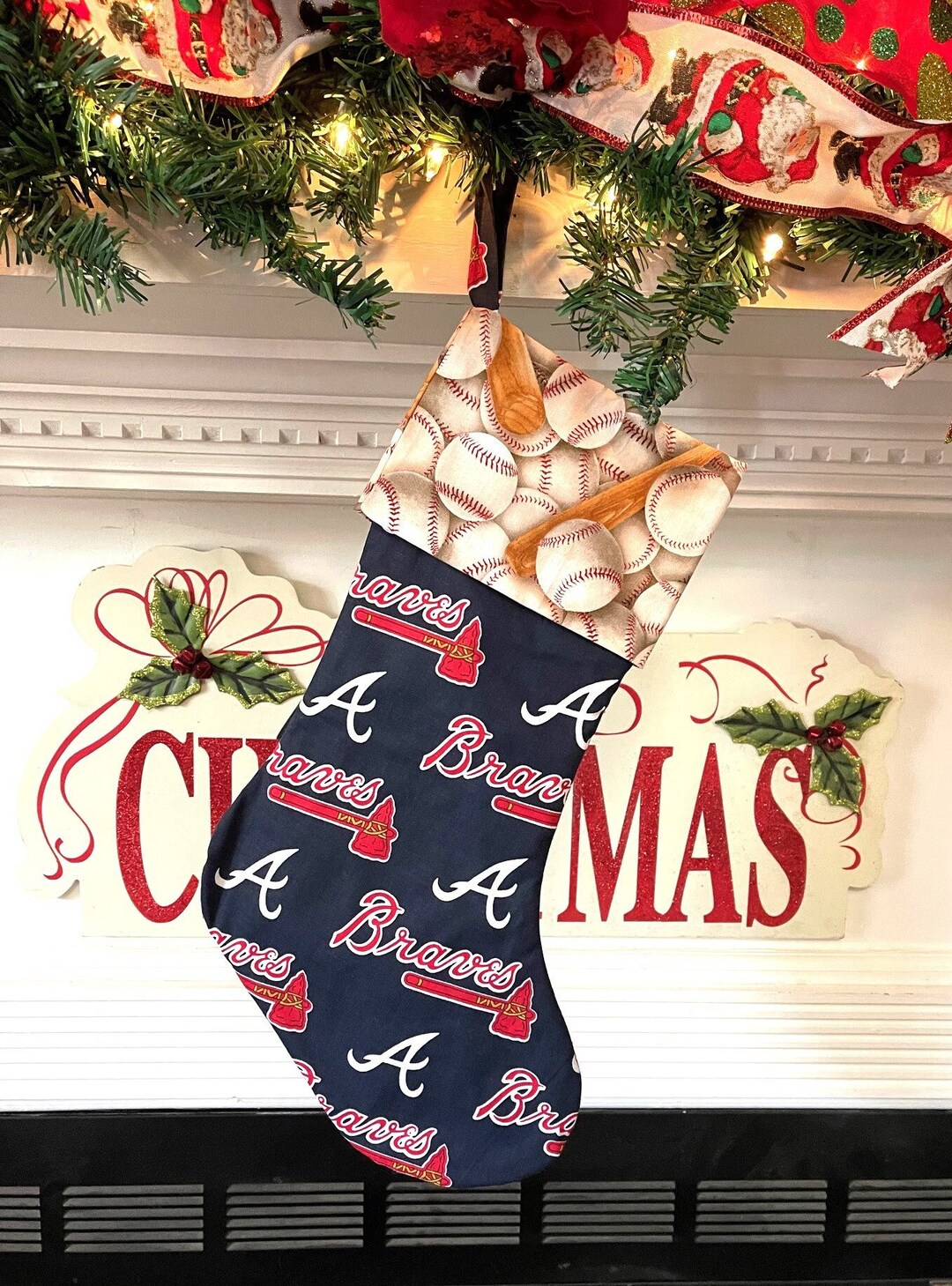 Custom Atlanta Braves Christmas Stocking Baseball Sports Etsy