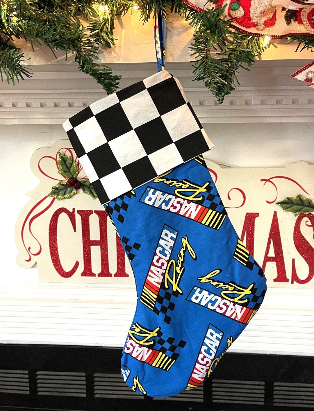 Nascar Racecar Racing Christmas Stocking Hang on Mantle Etsy