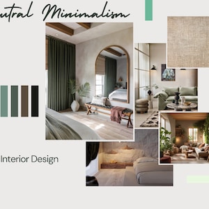 Diseño de interiores de Mood Board de minimalismo neutro - PDF personalizable