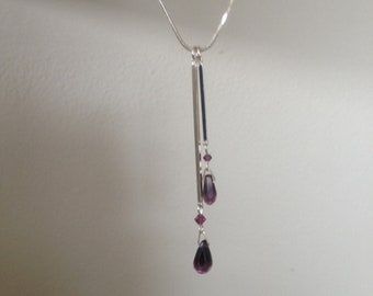 Silver Tassel chain with purple stones