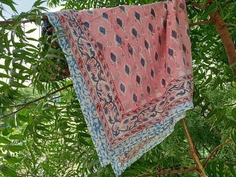 Pink Color Hand Made Cotton Sarong ,Indian Hand Block Print Scarves ,Decorative Floral Print Duppta , Women Beach Pareo , Block Print Sarong 