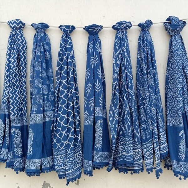 thumbnail image 2 of Handmade Indian Block Print Scarf – Soft Cotton Rectangle Shawl, Indigo Blue, Lightweight Wrap For Women 2 of 5