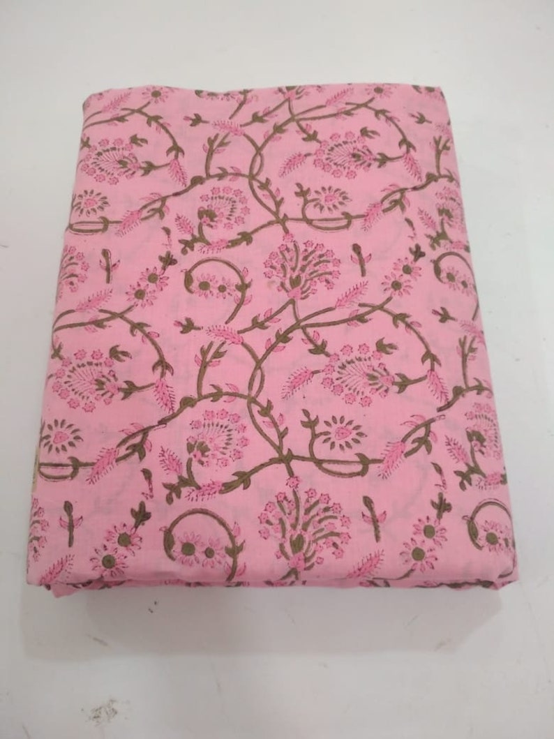 Cotton Floral Printed Fabrics Indian Hand Block Print Running Sanganeri Fabric