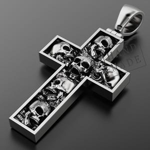 Skull Cross Pendant With Gothic Crucifix Design, Handmade 925 Sterling Silver Necklace For Men, Dark Minimalist Biker Jewelry Gift