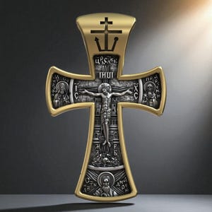 Orthodox Crucifix Pendant: Sterling Silver Guardian Angel Cross