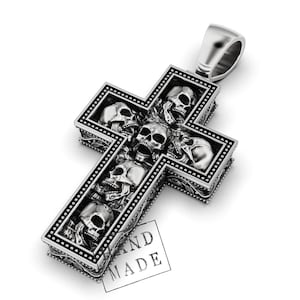 Handmade Skull Cross Pendant | Gothic Crucifix Necklace in Stainless Steel | Dark Religious Jewelry | Biker, Punk, or Rocker Gift for Him