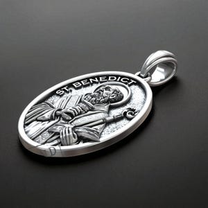 Saint Benedict of Norcia Medal Necklace, Gothic Protection Pendant, Handmade Religious Icon Jewelry, Spiritual Gift for Her or Mom