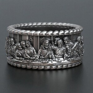 Handmade Last Supper Ring: Religious Christian Band, Unisex Faith Jewelry