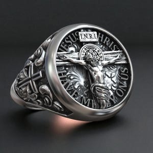 Crucifixion Signet Ring: Handcrafted Solid Silver Christian Jewelry