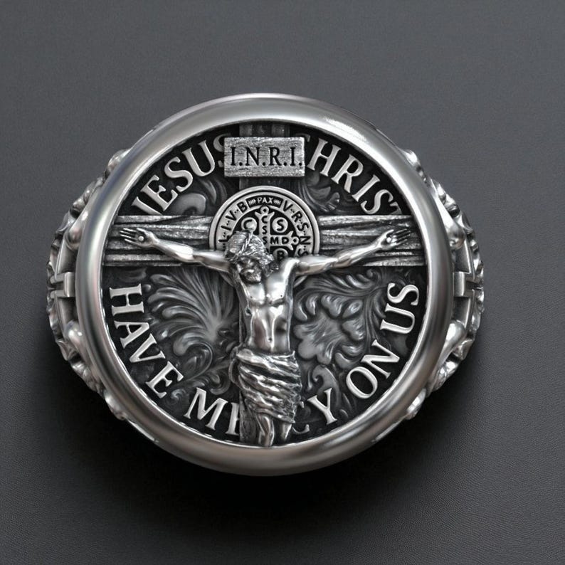 Catholic Crucifixion Signet Ring – Jesus Christ Cross Ring for Men ...