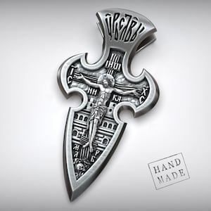 Orthodox Crucifix Pendant With Jesus Christ And Archangel Michael, Handmade 925K Silver Religious Amulet Necklace For Men, Gift For Mama