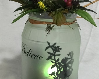 up cycled fairy jar lantern, fairy art