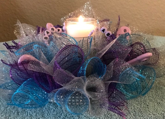 Baby Shower Centerpiece Handmade Deco Mesh Turquoise And Etsy
