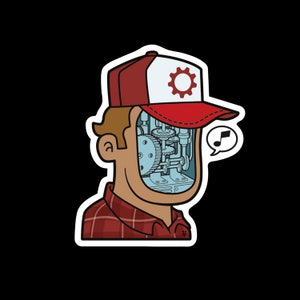 Gearhead vinyl sticker comic style mechanic engineer weird mechanical cyborg robot