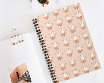 Miffy-style Bunny Floral Spiral Notebook: Ruled Line Journal
