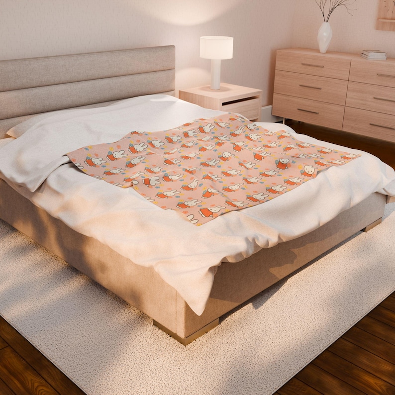 Velveteen Plush Blanket, Miffy-style Bunny, Soft Colors, Cozy Throw, Nursery Decor, Kids Gift image 4