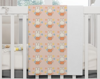 Soft Bunny Pattern Baby Blanket | Pastel Miffy-style Bunny Nursery Throw