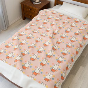 Velveteen Plush Blanket, Miffy-style Bunny, Soft Colors, Cozy Throw, Nursery Decor, Kids Gift image 1