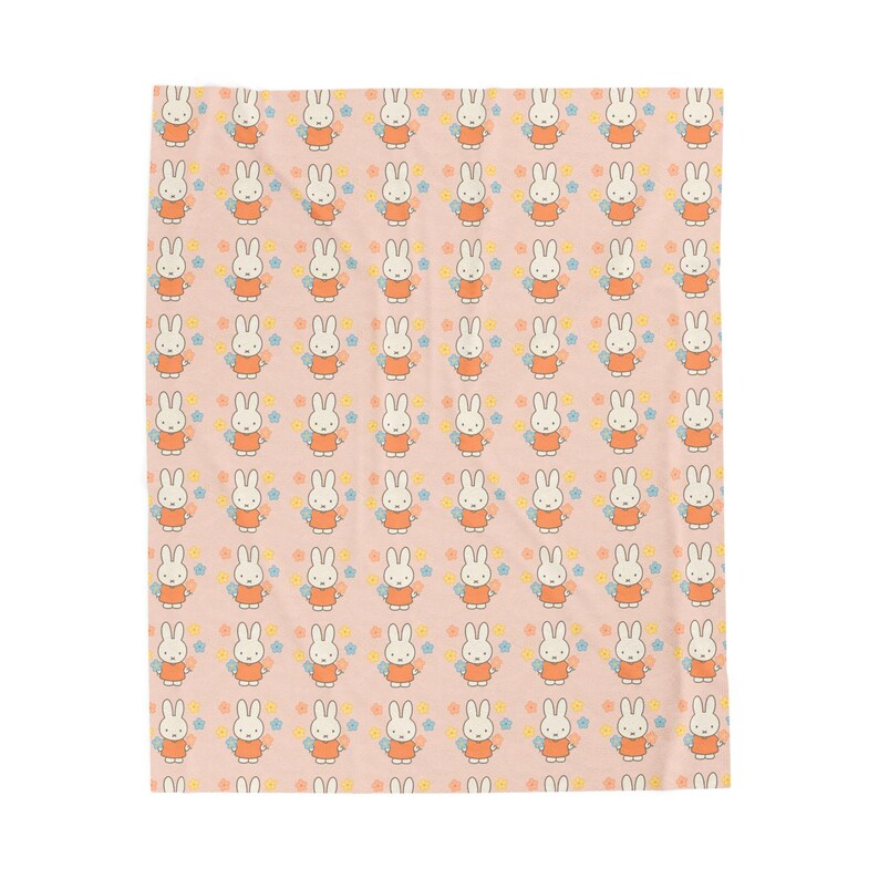 Velveteen Plush Blanket, Miffy-style Bunny, Soft Colors, Cozy Throw, Nursery Decor, Kids Gift image 2