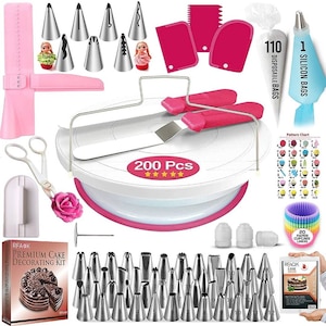 200 pcs/set Baking Cake Decorating Kit Cake Turntable Set Pastry Supplies Tool