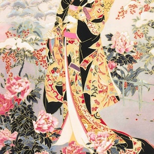 Timeless Treasures Geisha Fabric Asian Fabric Geisha Panel Camellia W ...