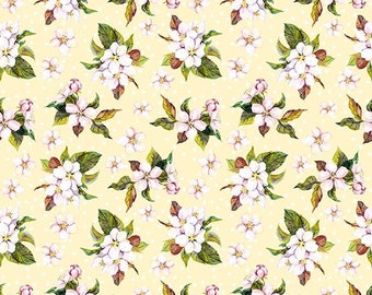 In The Beginning fabric Pretty in Pink Small Blossoms Yellow Floral cotton fabric-1 by 100% Cotton Quilting Fabric BTY