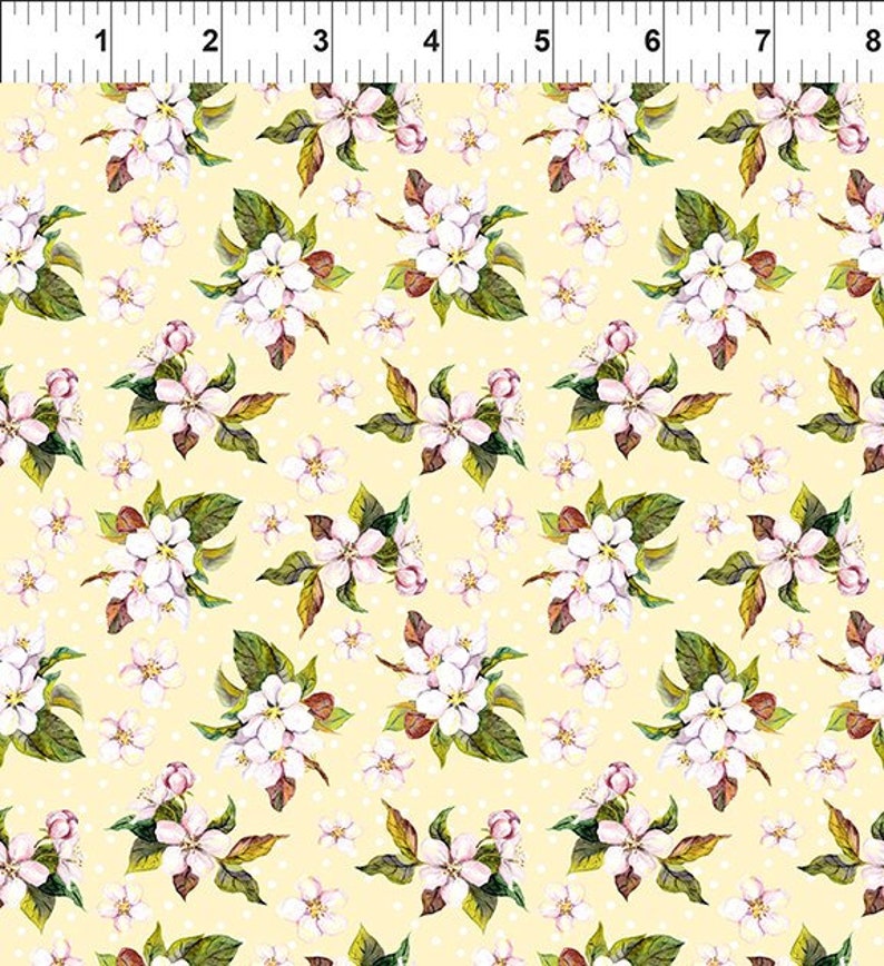 In The Beginning fabric Pretty in Pink Small Blossoms Yellow Floral cotton fabric-1 by 100% Cotton Quilting Fabric BTY image 1